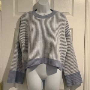SINCERELY JULES Women’s Light Blue/White Striped Cottagecore Cropped Sweater S